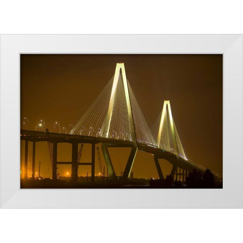 SC, Charleston Arthur Revenel Bridge at night White Modern Wood Framed Art Print by Zuckerman, Jim