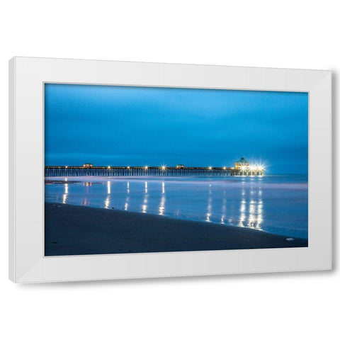 South Carolina Early cloudy morning at Folly Beach White Modern Wood Framed Art Print by Looney, Hollice