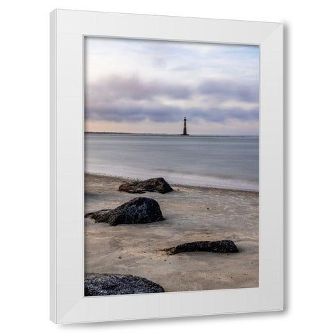 USA- South Carolina- Charleston. Folly Beach and Morris Island Lighthouse White Modern Wood Framed Art Print by Looney, Hollice