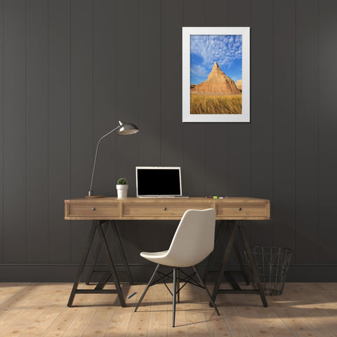 Badlands formations and mixed grass prairie grasses Badlands National Park-South Dakota White Modern Wood Framed Art Print by Majchrowicz, Alan