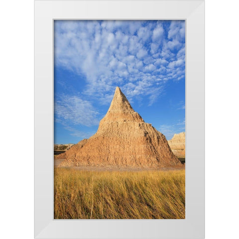 Badlands formations and mixed grass prairie grasses Badlands National Park-South Dakota White Modern Wood Framed Art Print by Majchrowicz, Alan