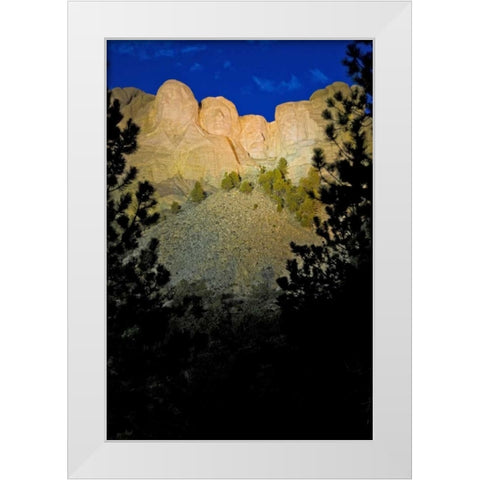 SD, Mount Rushmore lit at twilight White Modern Wood Framed Art Print by Lord, Fred