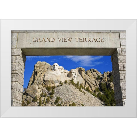 SD, Mount Rushmore framed by Grand View Terrace White Modern Wood Framed Art Print by Lord, Fred