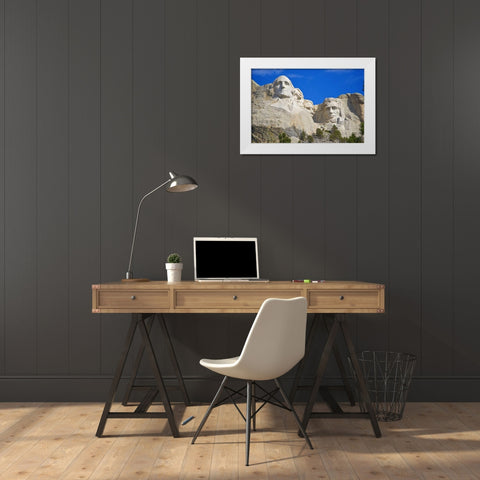 SD, Mount Rushmore in daytime White Modern Wood Framed Art Print by Lord, Fred