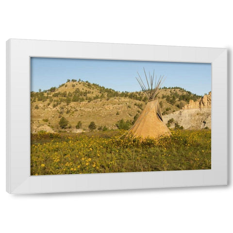 SD, Wild Horse Sanctuary Scenic with teepee White Modern Wood Framed Art Print by Illg, Cathy and Gordon