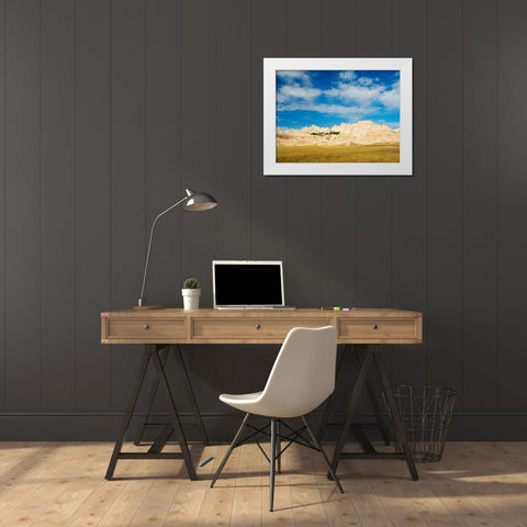South Dakota- Badlands National Park. Mixed-grass Prairie and Badlands rock formations White Modern Wood Framed Art Print by Wild, Jamie and Judy
