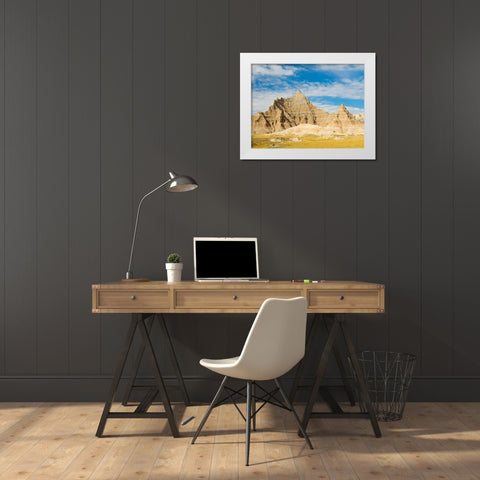 South Dakota- Badlands National Park. Mixed-grass Prairie and Badlands rock formations White Modern Wood Framed Art Print by Wild, Jamie and Judy