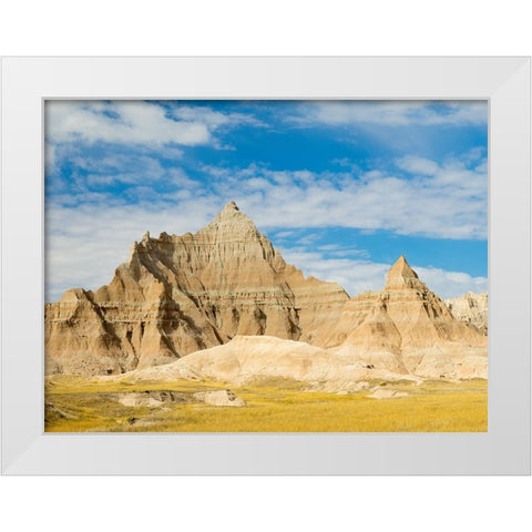 South Dakota- Badlands National Park. Mixed-grass Prairie and Badlands rock formations White Modern Wood Framed Art Print by Wild, Jamie and Judy