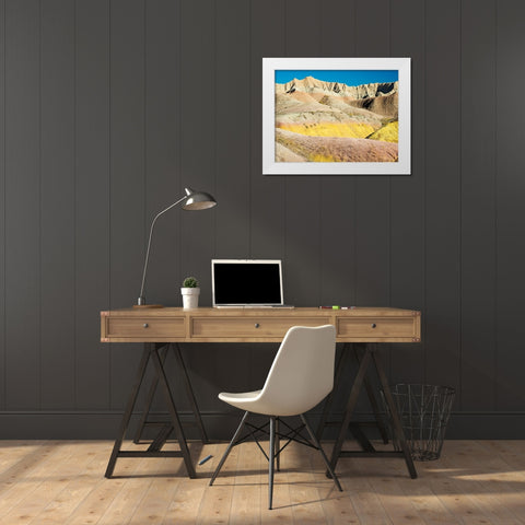 South Dakota- Badlands National Park. Badlands rock formations- Yellow Mounds White Modern Wood Framed Art Print by Wild, Jamie and Judy