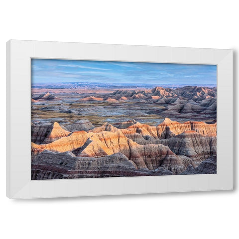 Formations of striated hoodoo lead the eye to a plateau and more peaks White Modern Wood Framed Art Print by Haddad, Sheila