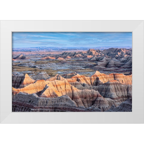 Formations of striated hoodoo lead the eye to a plateau and more peaks White Modern Wood Framed Art Print by Haddad, Sheila