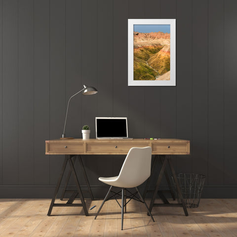 The grassy valley with dry creek is fed by the run off of the hoodoos lining the side White Modern Wood Framed Art Print by Haddad, Sheila