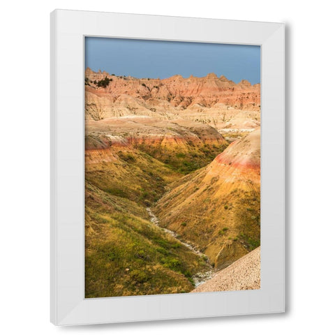 The grassy valley with dry creek is fed by the run off of the hoodoos lining the side White Modern Wood Framed Art Print by Haddad, Sheila