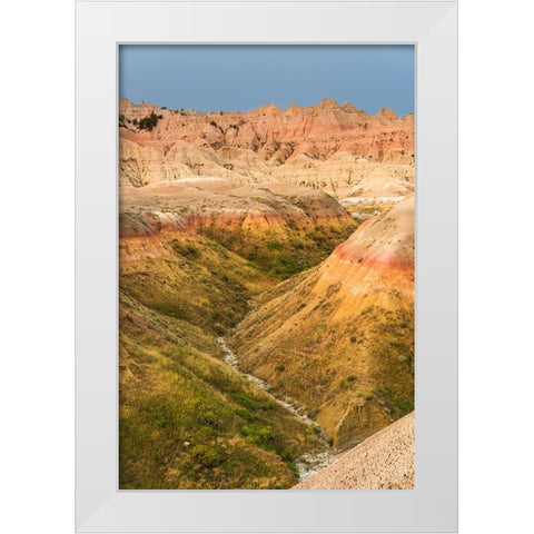 The grassy valley with dry creek is fed by the run off of the hoodoos lining the side White Modern Wood Framed Art Print by Haddad, Sheila