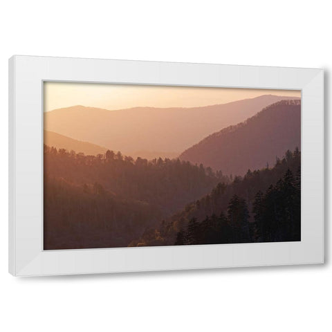 Sunset from Morton Overlook-Great Smoky Mountains National Park-Tennessee White Modern Wood Framed Art Print by Jones, Adam