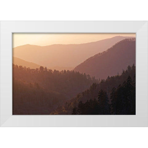 Sunset from Morton Overlook-Great Smoky Mountains National Park-Tennessee White Modern Wood Framed Art Print by Jones, Adam