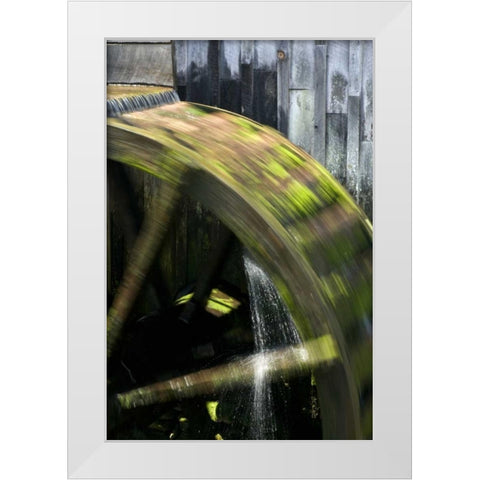 TN, Cades Cove Grist mill water wheel in motion White Modern Wood Framed Art Print by Kaveney, Wendy