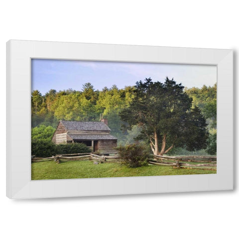 TN, Great Smoky Mts Pioneer cabin in Cades Cove White Modern Wood Framed Art Print by Flaherty, Dennis