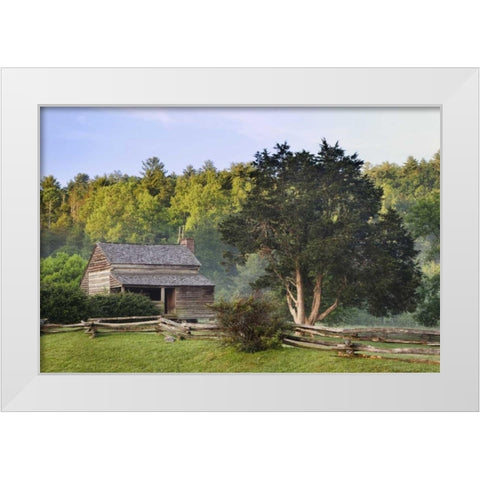 TN, Great Smoky Mts Pioneer cabin in Cades Cove White Modern Wood Framed Art Print by Flaherty, Dennis