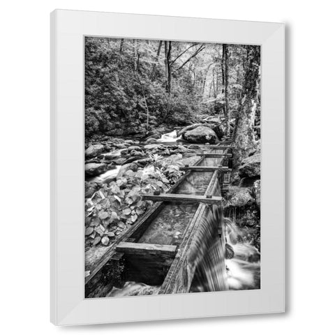 TN, Great Smoky Mts Wooden spillway White Modern Wood Framed Art Print by Flaherty, Dennis