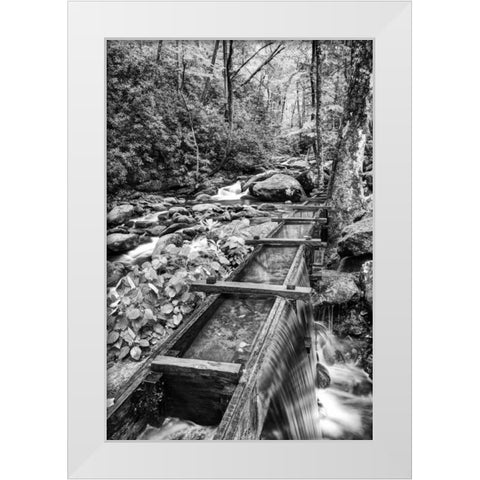 TN, Great Smoky Mts Wooden spillway White Modern Wood Framed Art Print by Flaherty, Dennis