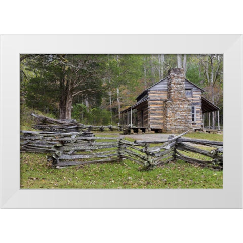 TN, Great Smoky Mts, John Oliver Place White Modern Wood Framed Art Print by Paulson, Don