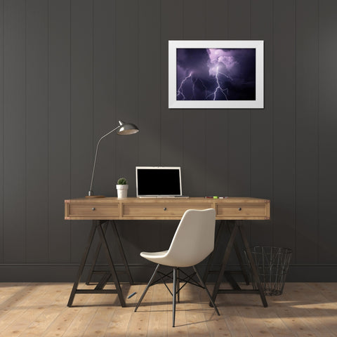 TN, Composite of cloud-to-cloud lightning bolts White Modern Wood Framed Art Print by Zuckerman, Jim