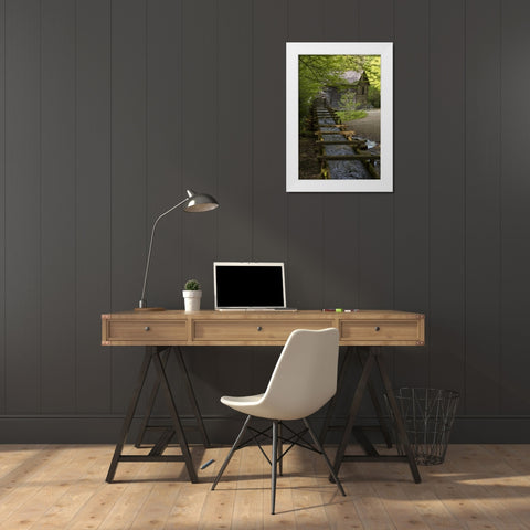 TN, Great Smoky Mts Wooden flume directs water White Modern Wood Framed Art Print by Grall, Don