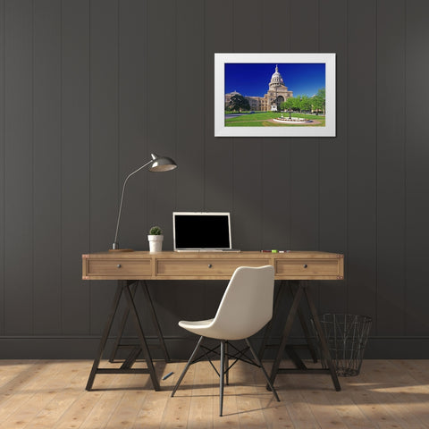 Texas, Austin View of the state capital building White Modern Wood Framed Art Print by Flaherty, Dennis