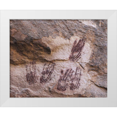 TX Hand-print pictographs in Panther Cave White Modern Wood Framed Art Print by Flaherty, Dennis