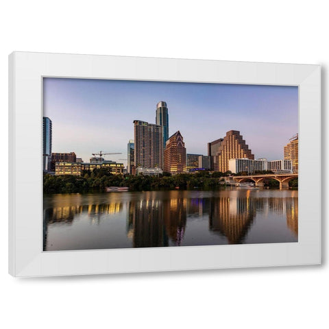 City skyline reflects in the Colorado River in Austin-Texas-USA White Modern Wood Framed Art Print by Haney, Chuck