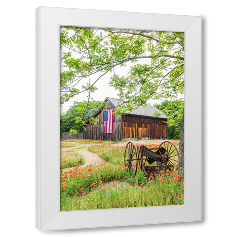 Castroville-Texas-USA-Large American flag on a barn in the Texas Hill Country White Modern Wood Framed Art Print by Wilson, Emily M.