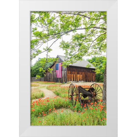 Castroville-Texas-USA-Large American flag on a barn in the Texas Hill Country White Modern Wood Framed Art Print by Wilson, Emily M.