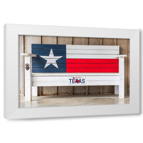 Luckenbach-Texas-USA-Bench painted like the Texas flag White Modern Wood Framed Art Print by Wilson, Emily M.