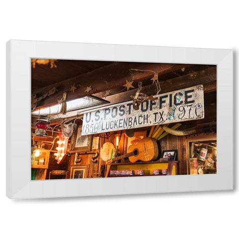 Luckenbach-Texas-USA-Post office sign in a tourist shop in Luckenbach-Texas White Modern Wood Framed Art Print by Wilson, Emily M.