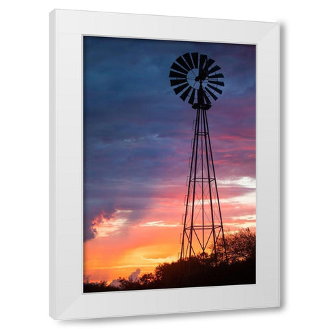 Windmill at sunrise White Modern Wood Framed Art Print by Ditto, Larry