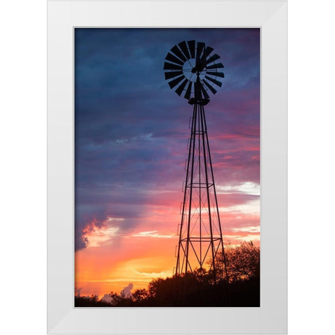 Windmill at sunrise White Modern Wood Framed Art Print by Ditto, Larry