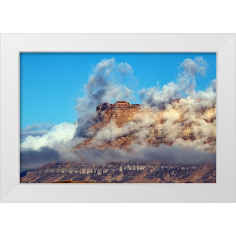 USA-Utah Green River-Cloud and Mist Shrouded Little Elliot Mesa White Modern Wood Framed Art Print by Friel, Bernard