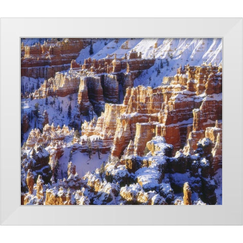 UT, Bryce Canyon Winter snow on rock formations White Modern Wood Framed Art Print by Talbot Frank, Christopher