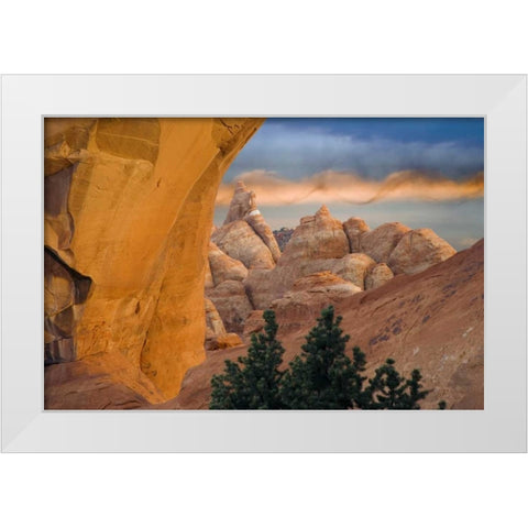 UT, Arches NP Setting sun illumines Skyline Arch White Modern Wood Framed Art Print by Paulson, Don
