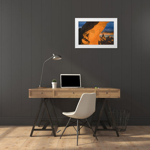 UT, Arches NP Setting sun illumines Skyline Arch White Modern Wood Framed Art Print by Paulson, Don