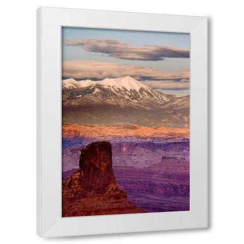 UT, Dead Horse Point SP  La Sal Mts at sunset White Modern Wood Framed Art Print by Paulson, Don