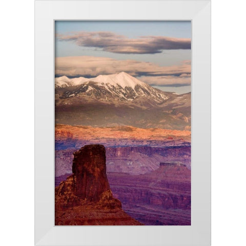 UT, Dead Horse Point SP  La Sal Mts at sunset White Modern Wood Framed Art Print by Paulson, Don