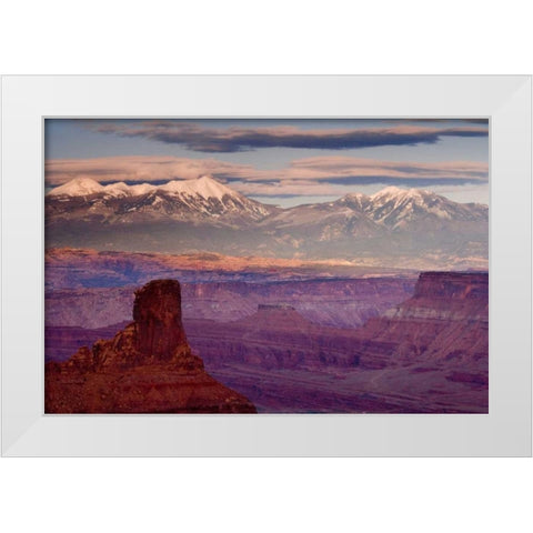 UT, Dead Horse Point SP  La Sal Mts at sunset White Modern Wood Framed Art Print by Paulson, Don