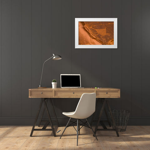 UT, Monument Valley NP Petroglyph etching White Modern Wood Framed Art Print by OBrien, Jay