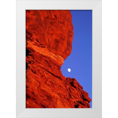 USA, Utah, Arches NP Moonrise over Balanced Rock White Modern Wood Framed Art Print by Welling, Dave