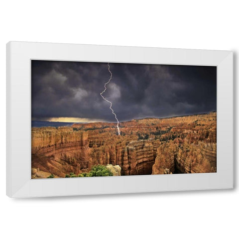 UT, Bryce Canyon Lightning over the hoodoos White Modern Wood Framed Art Print by Welling, Dave