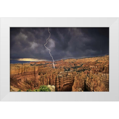 UT, Bryce Canyon Lightning over the hoodoos White Modern Wood Framed Art Print by Welling, Dave