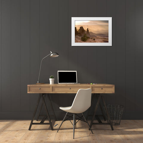 USA, UT, Canyonlands Washer Woman and Mesa Arch White Modern Wood Framed Art Print by Paulson, Don