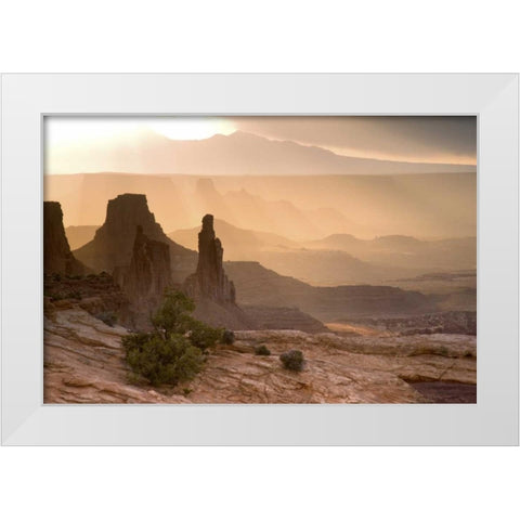 USA, UT, Canyonlands Washer Woman and Mesa Arch White Modern Wood Framed Art Print by Paulson, Don
